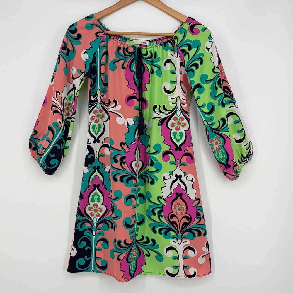 a.gain Mini Dress Womens S Multi Psychedelic Boho Tassel Festival Mod 60's Style